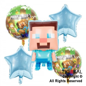 SET DE GLOBOS METALIZADO MINECRAFT 5 UNIDADES X 1